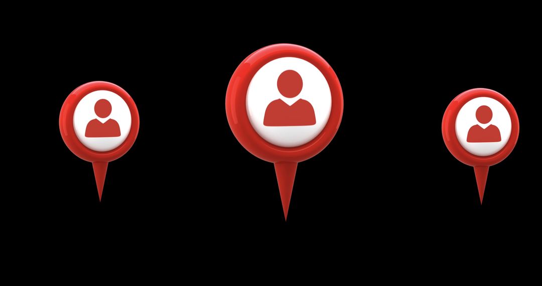 Digital Map Pins with Profile Icons on Black Background
