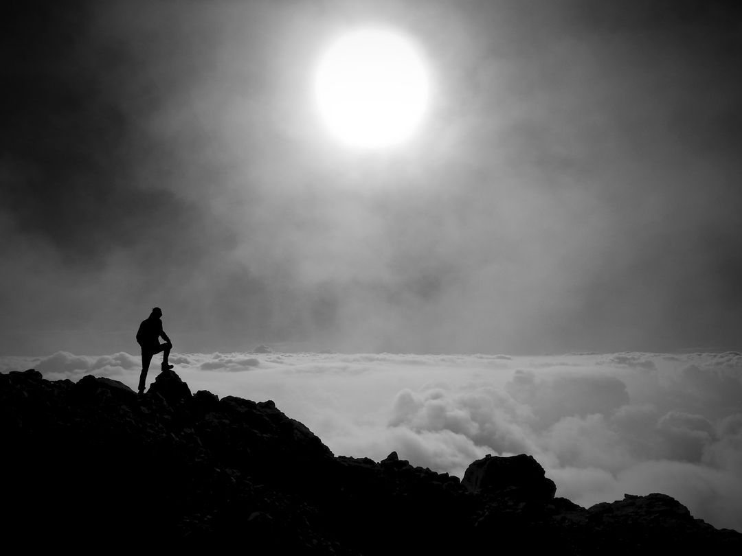 Silhouette of Person Hiking on Mountain During Sunrise - Free Images, Stock Photos and Pictures on Pikwizard.com