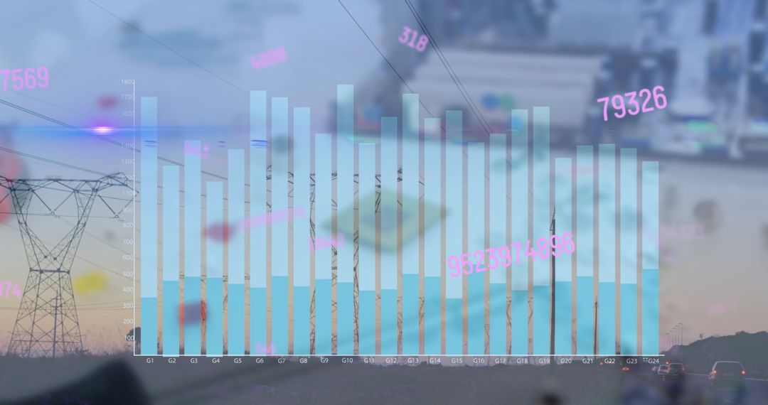 Futuristic Data Visualization of Energy on Vibrant Highway Landscape