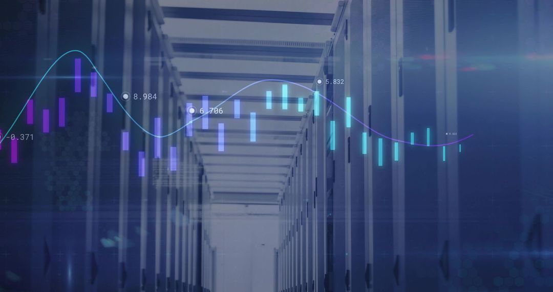 Futuristic Data Center Corridor with Real-Time Analytics Overlay