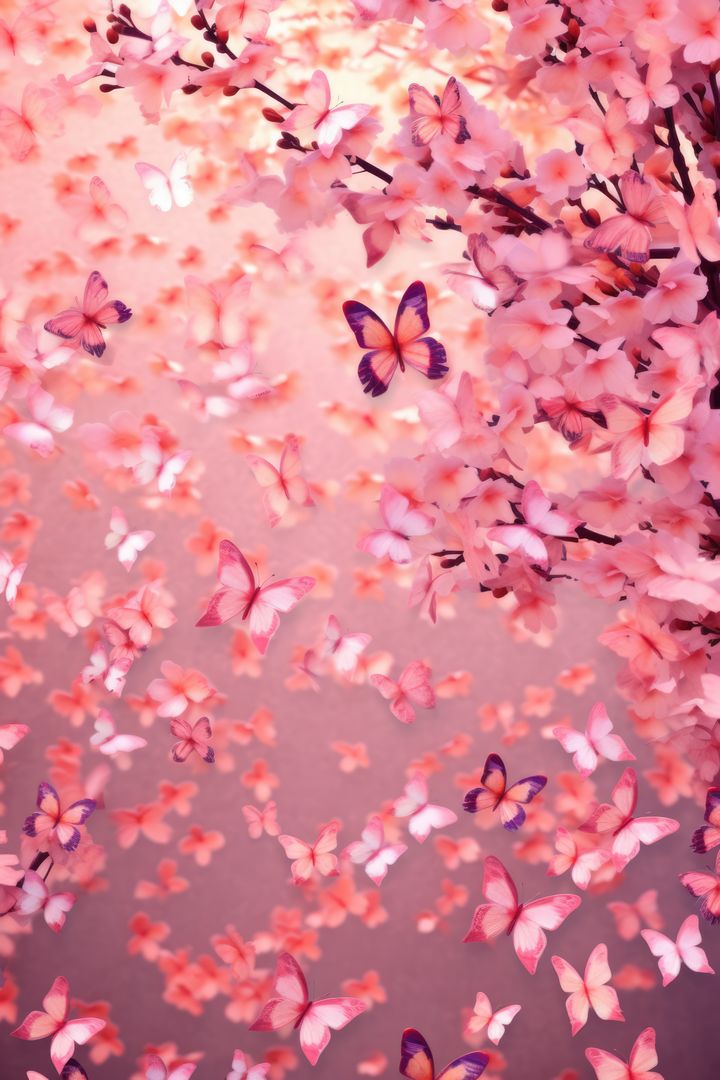Pink butterflies and flowers on pink background, created using generative ai technology - Free Images, Stock Photos and Pictures on Pikwizard.com