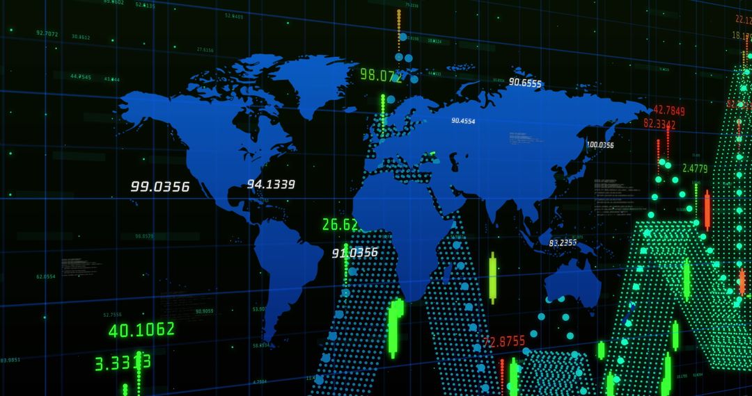 Global Financial Data Visualization Overlaying World Map
