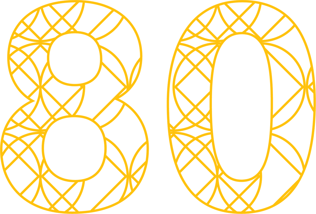 Elegant Yellow 80th Anniversary Celebration Text on Transparent Background