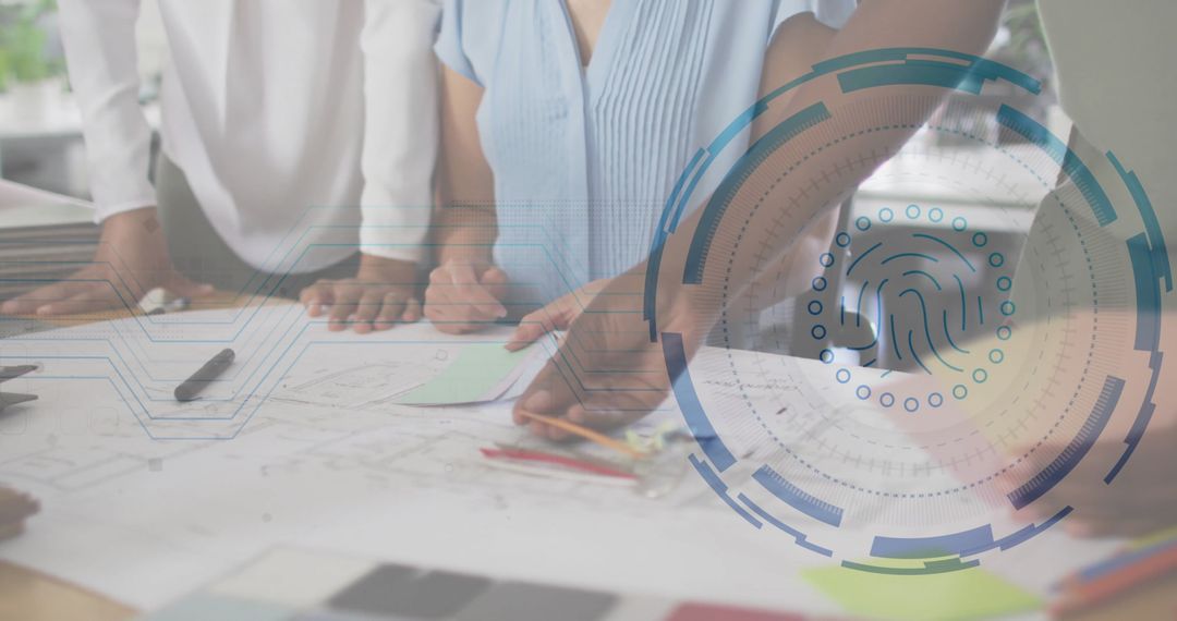 Collaborating Women Analyzing Architecture Blueprints with Biometric Overlay