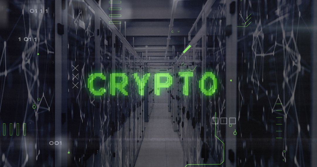 Futuristic Crypto Blockchain Visualization in Server Room