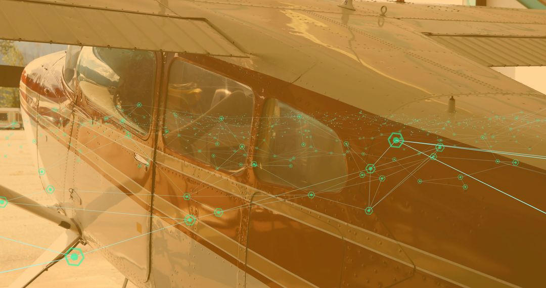 Vintage Cessna fuselage with teal network nodes overlay conveying aviation data insights