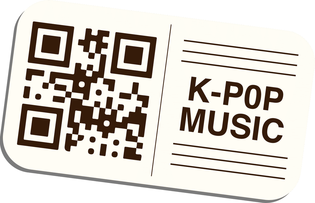 Floating transparent ticket stub with qr code and k-pop music text