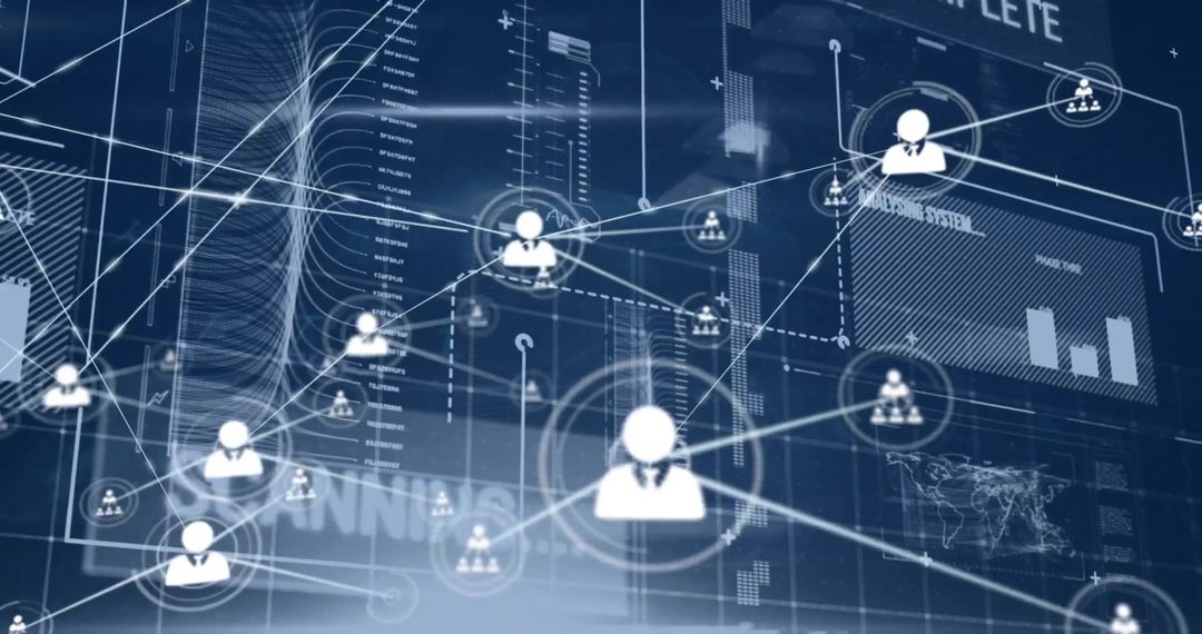 Abstract Network of People Icons with Data Interface