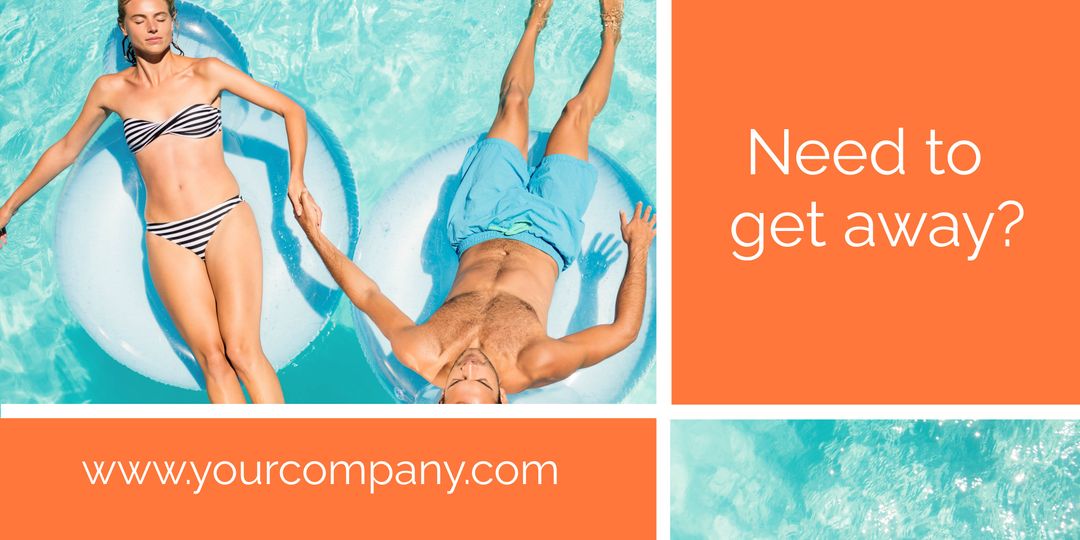 Couple relaxing floating in pool for travel escape