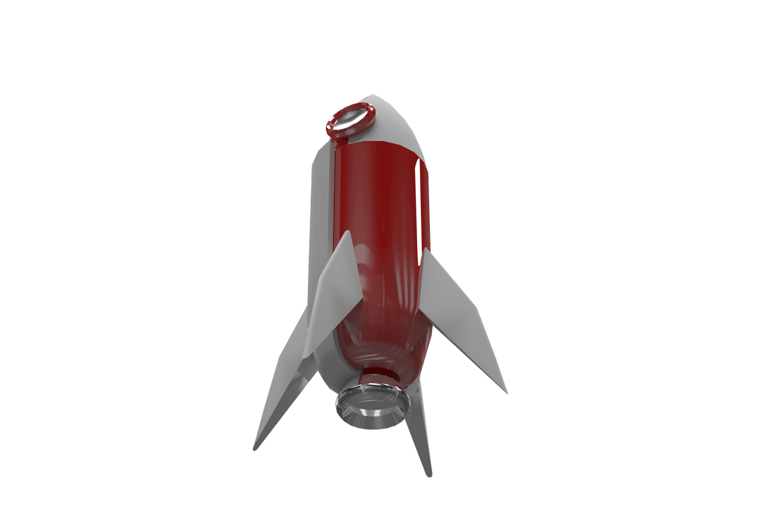 Low Angle View of Red Rocket with Transparent Background