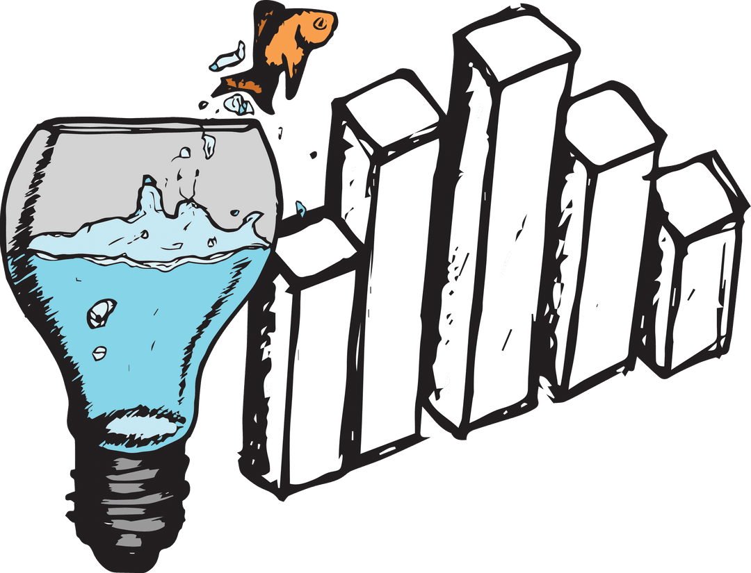 Innovative Fish Jumping from Bulb into Progress Bar Graph Transparent Background