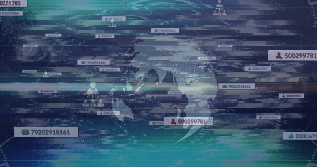 Digital Network with Global Map and Network Icons Overlay