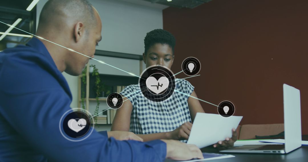 Connected Icons Showing Diverse Team From High Technology Industry Collaborating