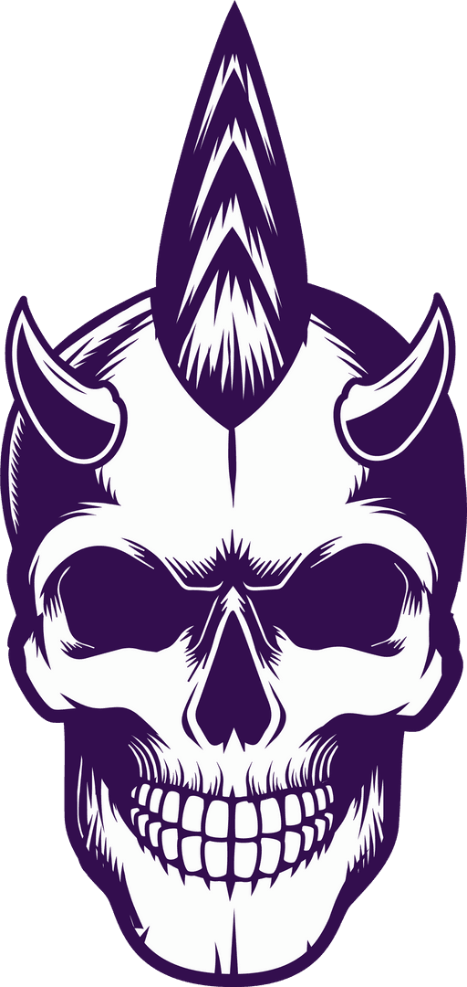 Purple Demonic Skull with Tri-Horn on Transparent Background