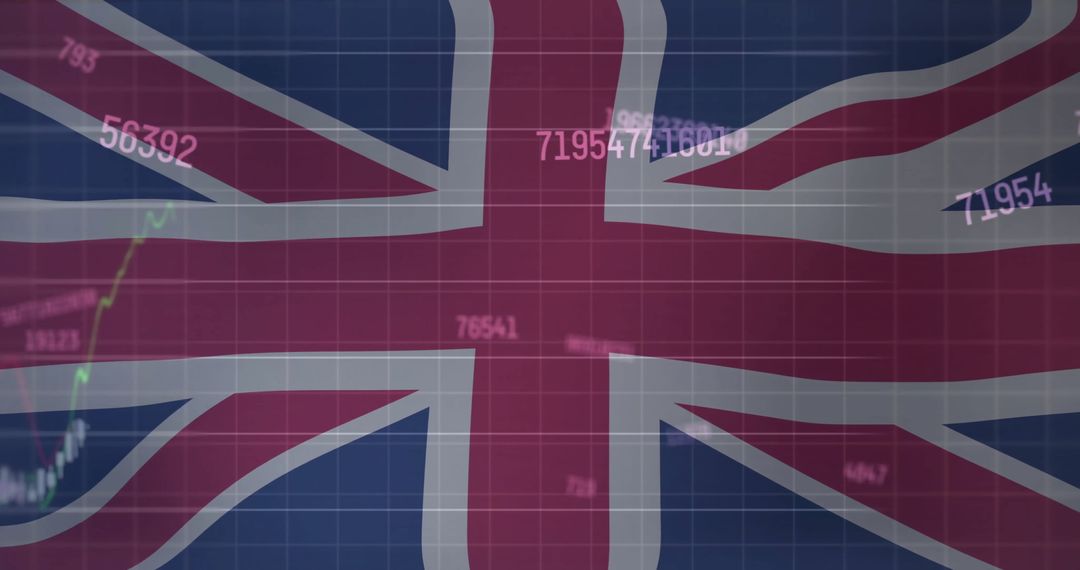 United Kingdom Flag Overlaying Data and Stock Chart