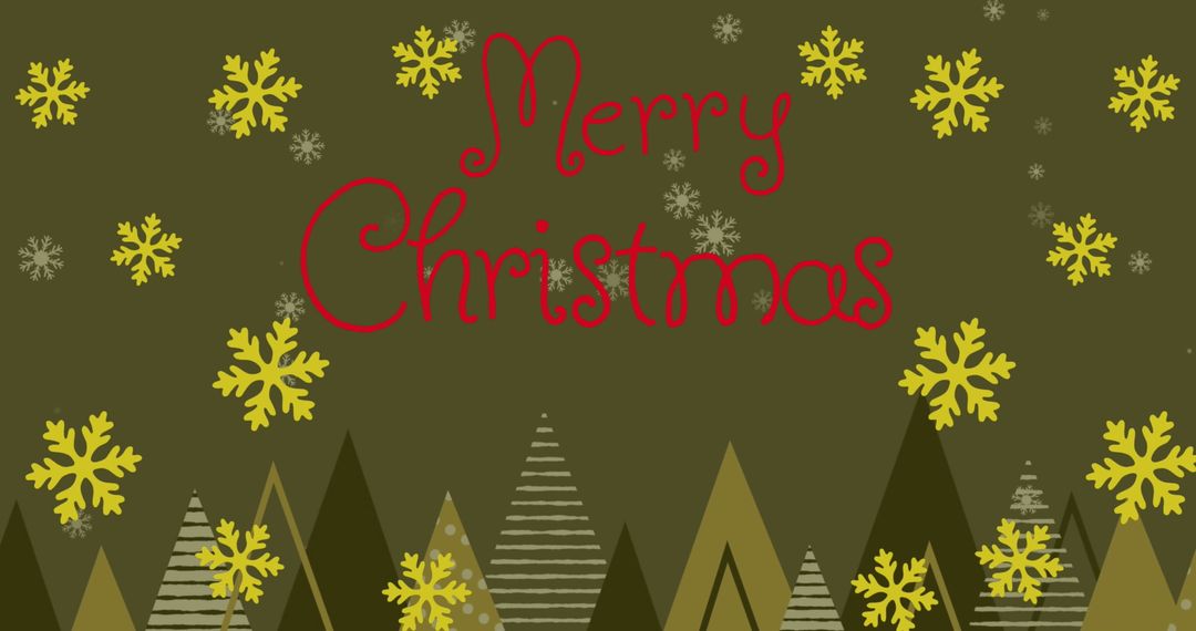 Festive Christmas Greeting with Trees and Snowflakes
