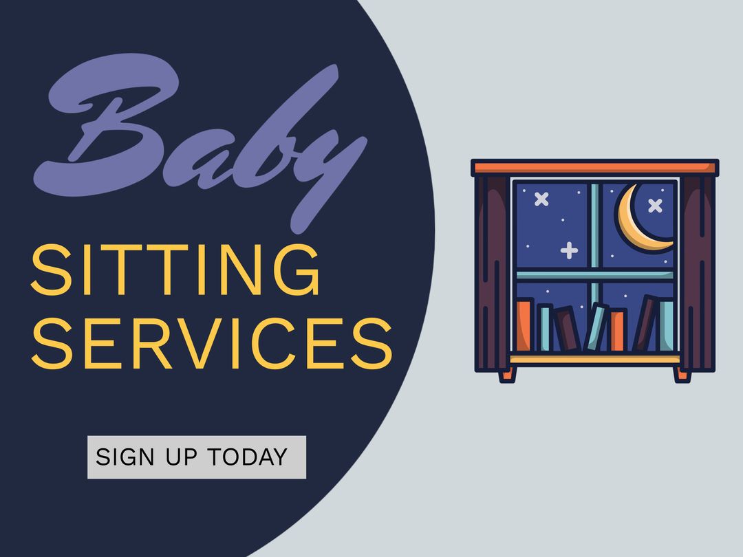 Babysitting Services Advertising with Whimsical Illustration