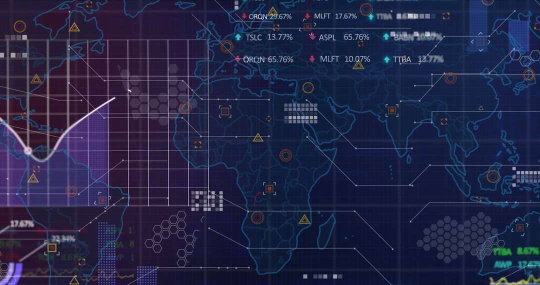 Statistics and Stock Market Data Over Global Map with Blue Backdrop
