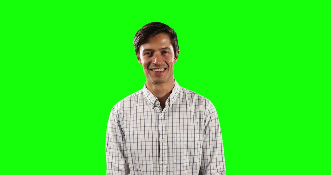 Smiling Man Wearing Plaid Shirt on Green Screen Background - Free Images, Stock Photos and Pictures on Pikwizard.com