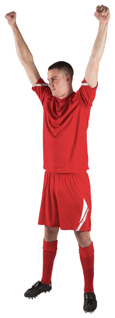 Transparent Football Player Cheering in Red Uniform