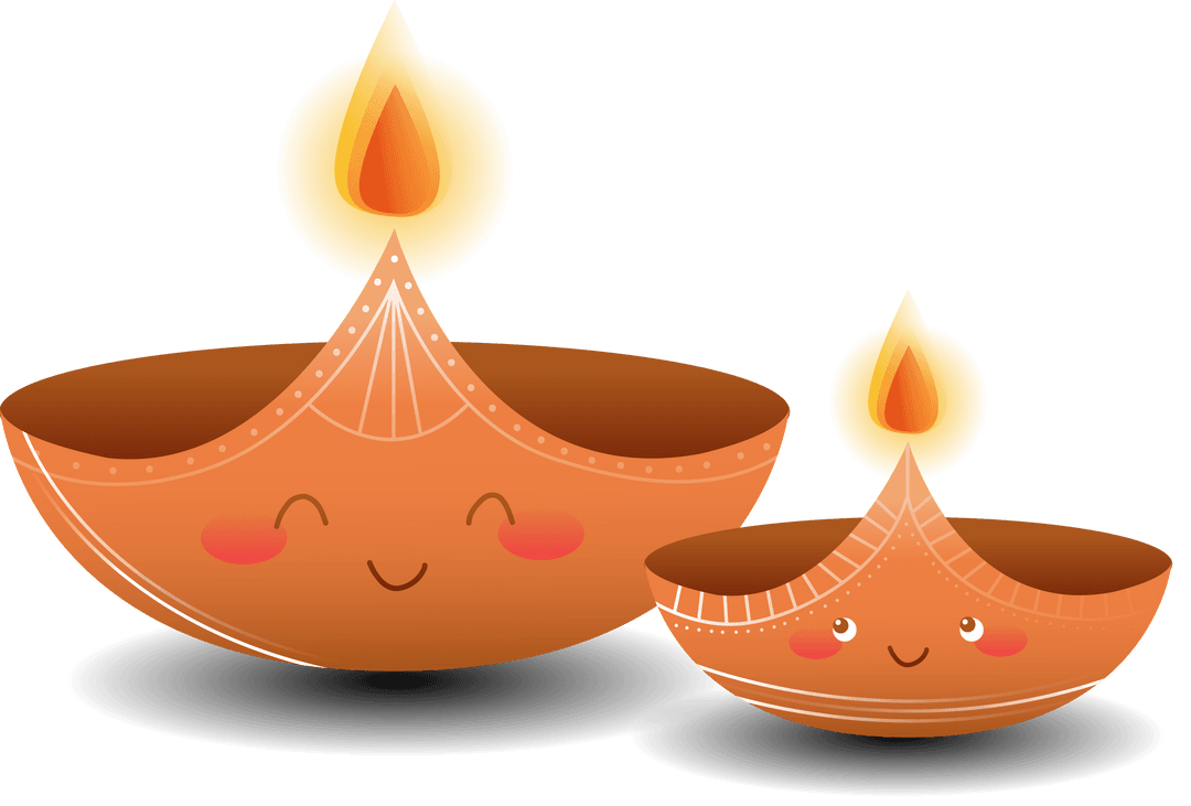 Cheerful Smiling Diyas in Transparent Design for Festive Celebrations