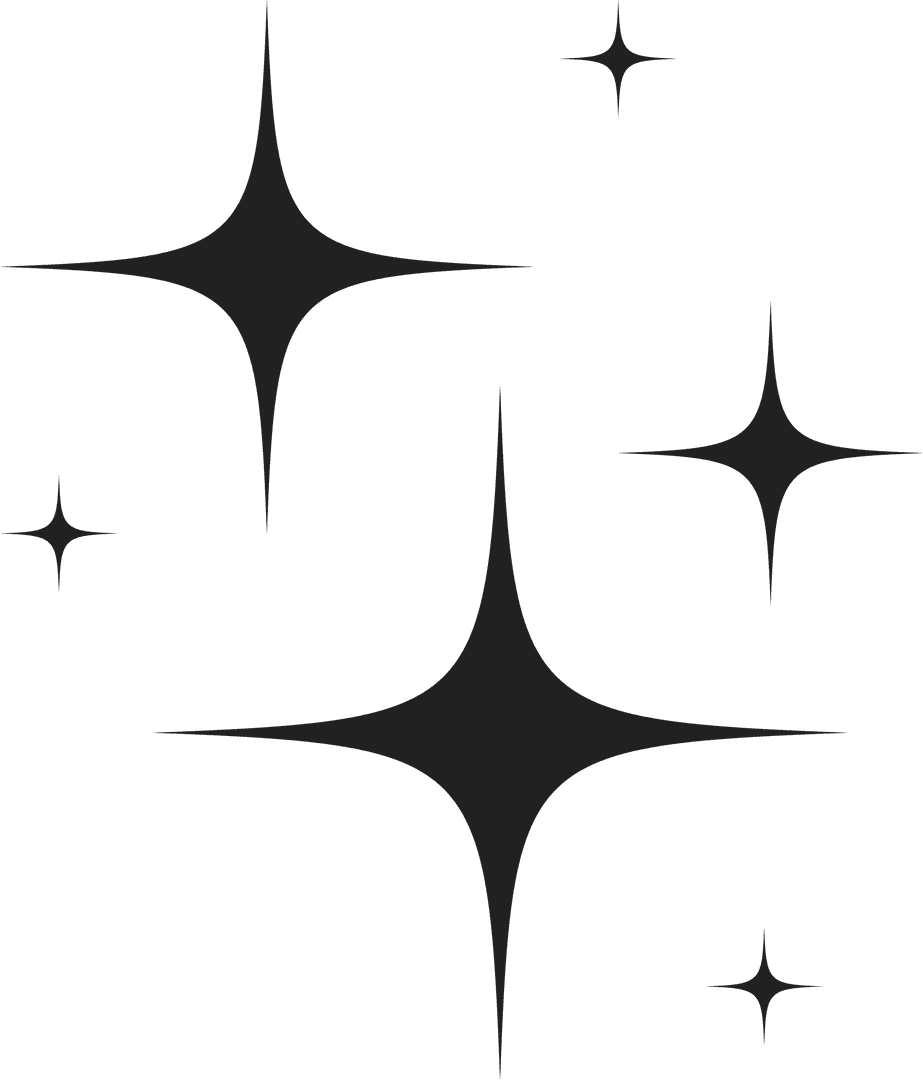 Abstract Black Sparkle Icons on Transparent Background