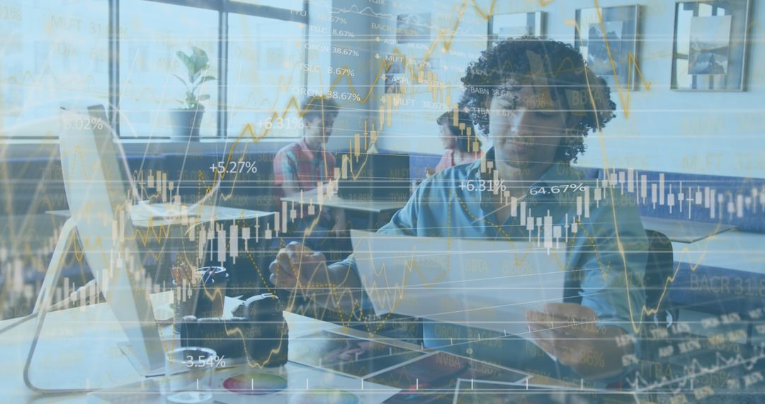 Financial Data Processing with Businessman in Office Environment