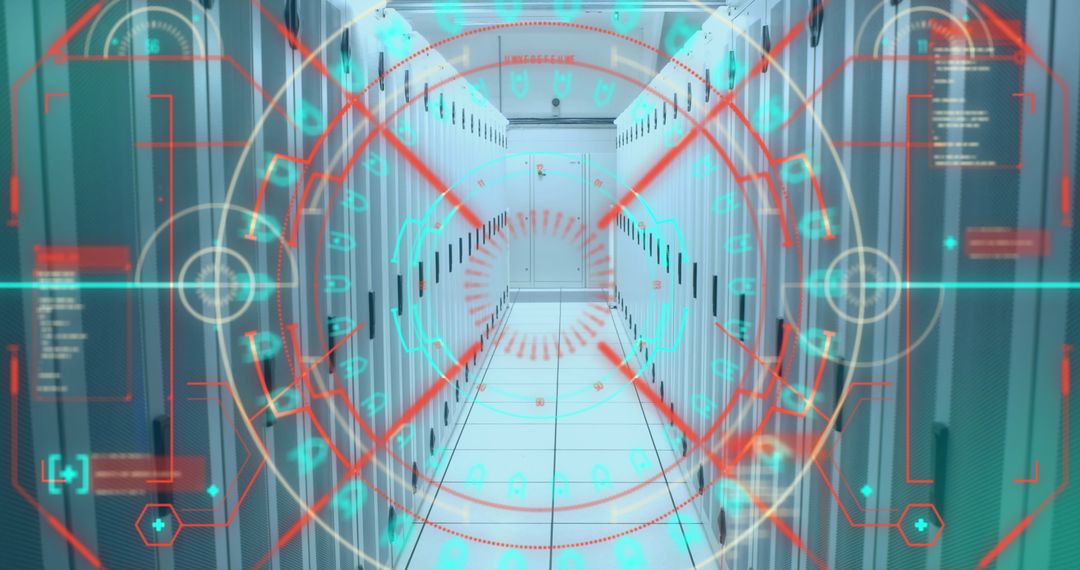 Digital Mandala Overlay in High-Tech Server Room