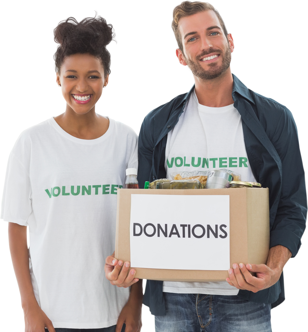 Happy Volunteering Couple Holding Transparent Donation Box - Download Free Stock Images Pikwizard.com