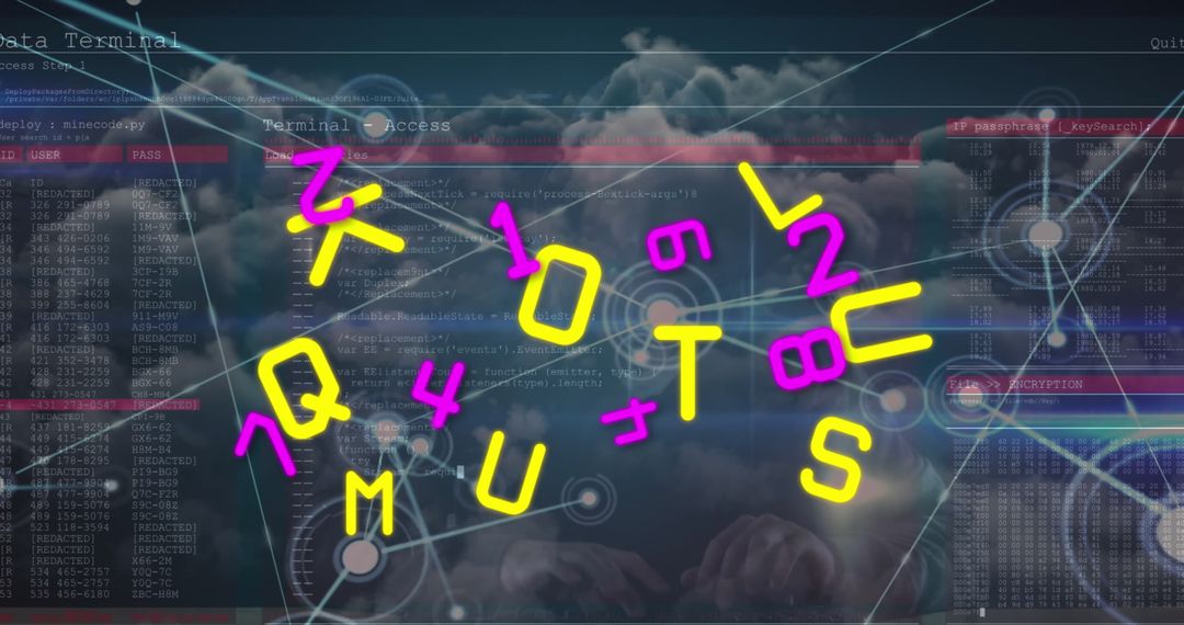 data overlay over clouds with conceptual networking display - Free Images, Stock Photos and Pictures on Pikwizard.com