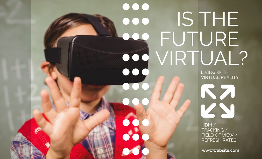 Child Immersed in Virtual Reality Headset with Tech-Themed Text - Download Free Stock Images Pikwizard.com