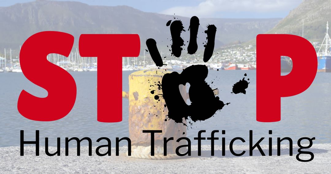 Stop Human Trafficking Awareness Concept with Cityscape