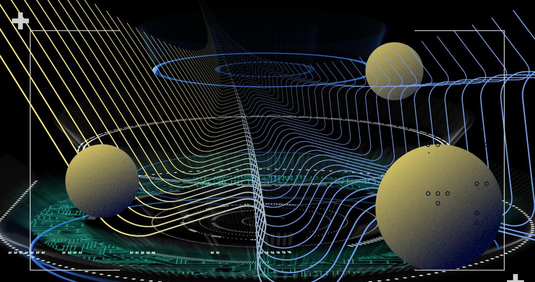 Futuristic Digital Interface with Floating Spheres and Lines