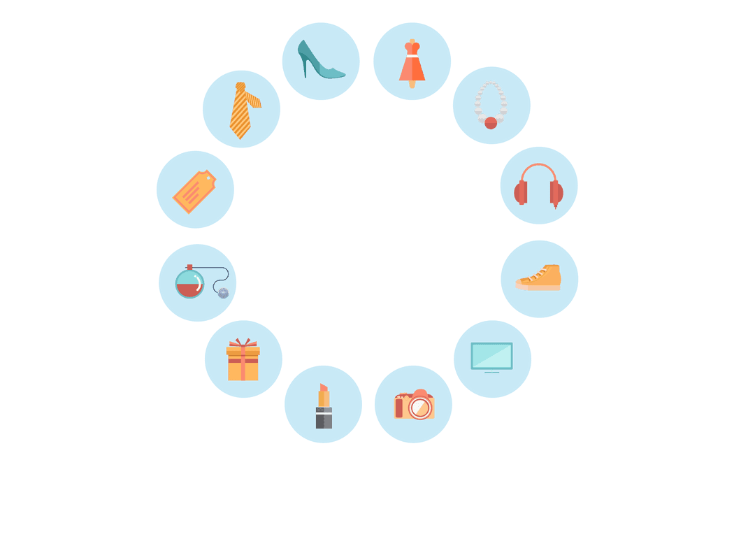 Colorful Fashion Icon Circle on Transparent Background for Shopping Concept