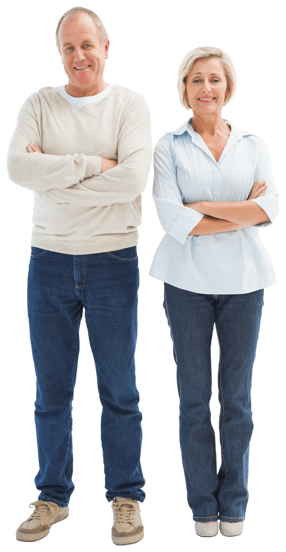 Happy Senior Couple with Crossed Arms on Transparent Background