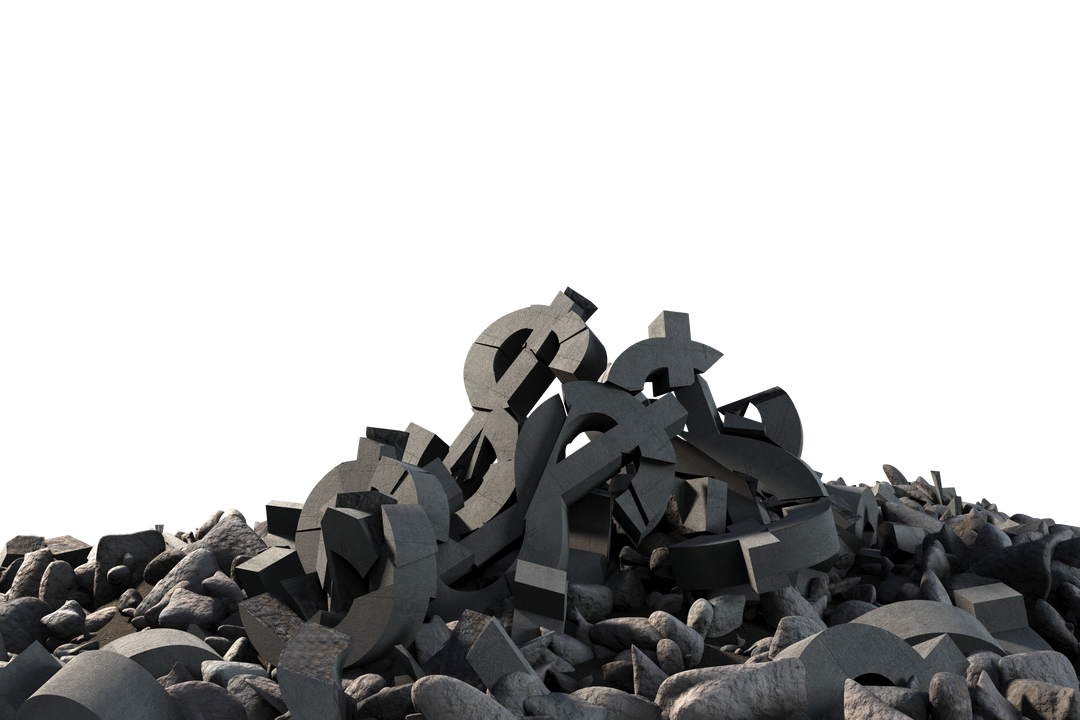 Pile of Transparent Rubble and Broken Dollar Sculptures on Grey Rocks - Download Free Stock Images Pikwizard.com