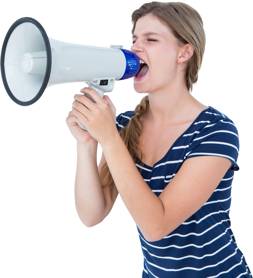 Woman Making Announcement on White Background with Transparent Background - Download Free Stock Images Pikwizard.com