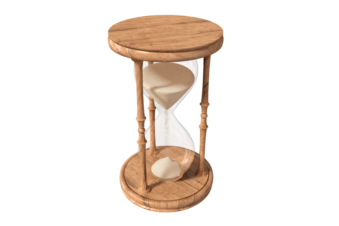 Wooden Hourglass with Flowing Sand on Transparent Background