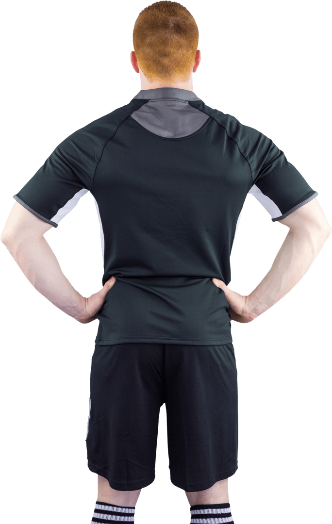 Transparent Back View of Rugby Player in Athletic Stance