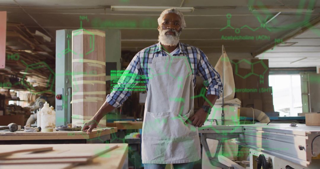 Confident Carpenter Surrounded by Innovative Design Elements