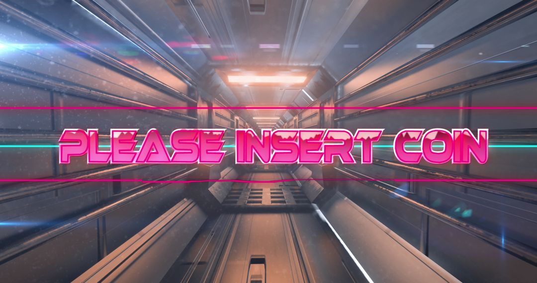 Retro Futuristic Please Insert Coin Game Banner