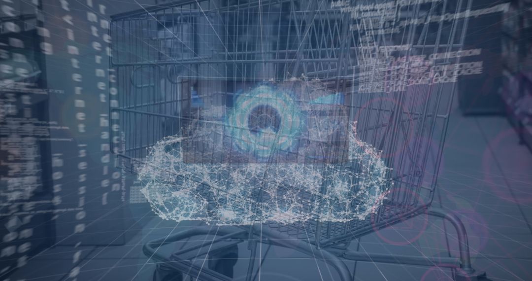 Digital Hologram and Shopping Cart Highlighting Futuristic Retail Technology