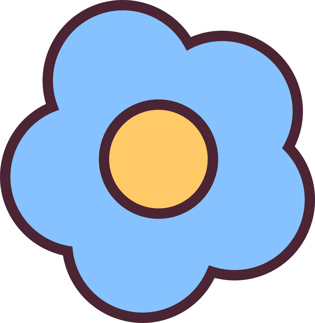 Minimalistic Transparent Cartoon Flower Icon in Blue and Yellow