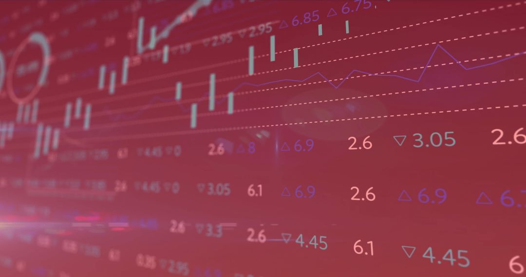 Financial Data Analysis with Graph Overlays on Red Background