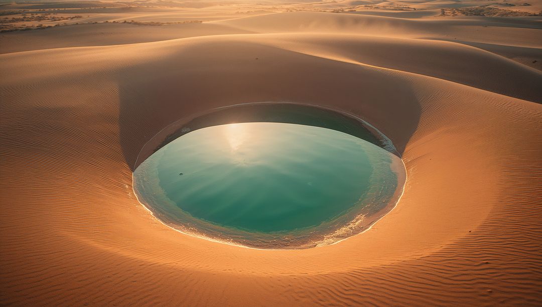 Mesmerizing Desert Oasis Encircled by Vast Dunes