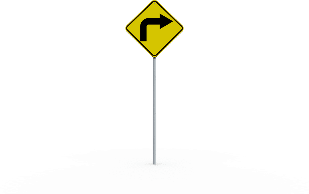 Yellow Road Sign Showing Right Turn Arrow on Transparent Background