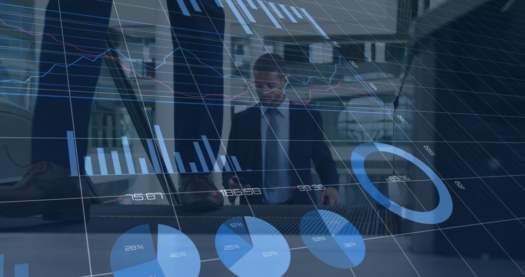 Businessman Analyzing Financial Data on Virtual Screen in Office - Free Images, Stock Photos and Pictures on Pikwizard.com