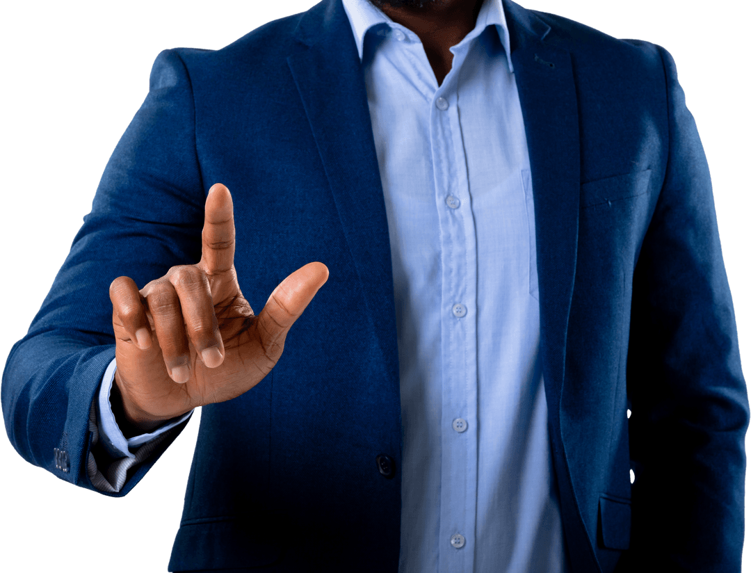 Transparent Touch Gesture Businessman in Blue Suit