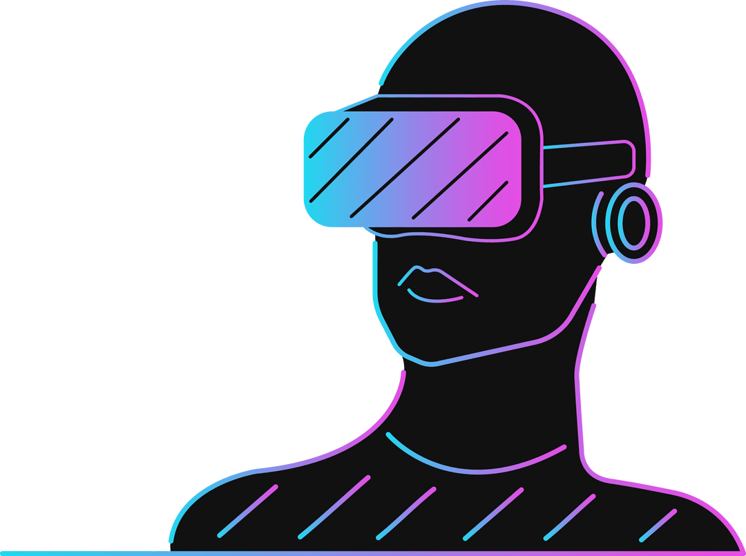 Neon Silhouette with VR Headset on Transparent Background
