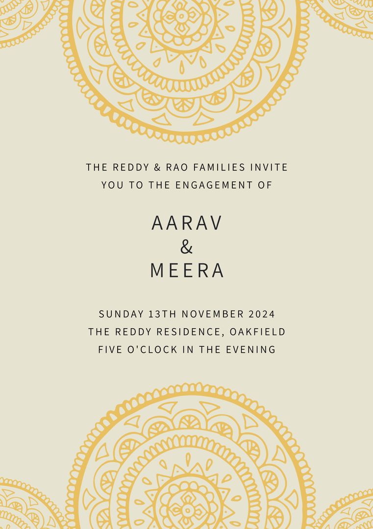 Elegant Engagement Party Invitation With Golden Shapes On Beige Background - Download Free Stock Templates Pikwizard.com